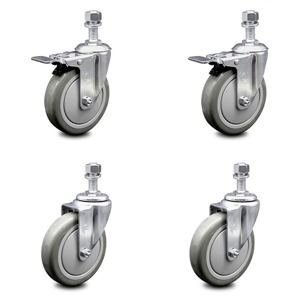 Service Caster 5 Inch Gray Polyurethane Wheel Swivel 1/2 Inch Stem Caster Total Lock Brake, 2PK SCC-TSTTL20S514-PPUB-121315-2-S-2 - main